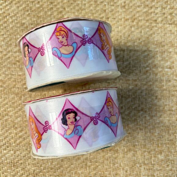 Vintage Disney Princess Satin Ribbon 2 Rolls Snow White Cinderella Belle - Picture 1 of 5
